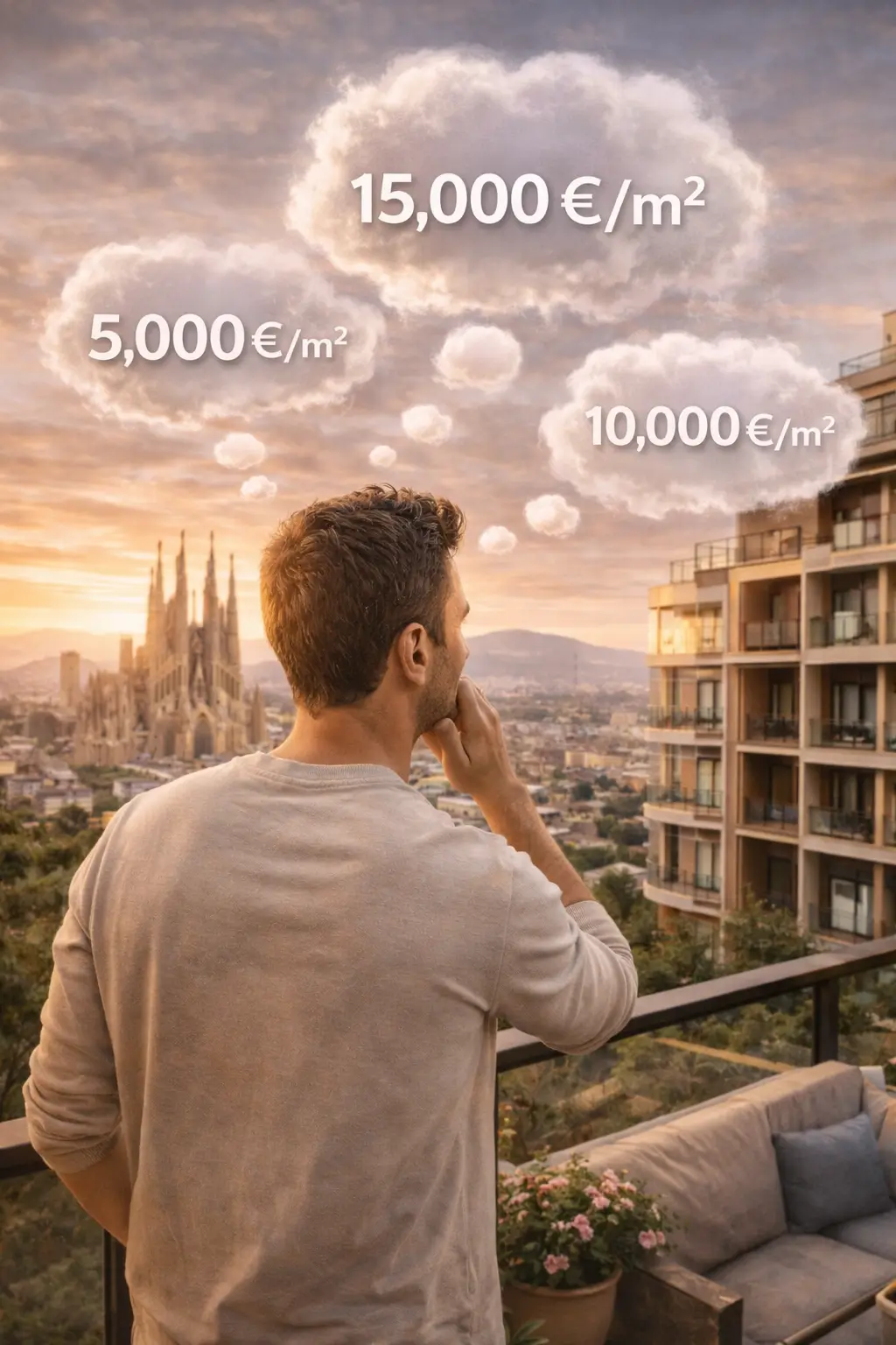hombre pensando sobre los precios de los pisos en Barcelona