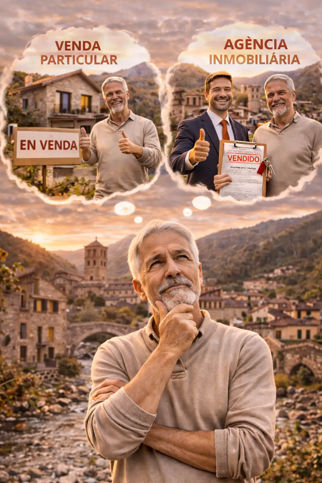 un propietario en Camprodon decidiéndose entre vender como particular o con un agente inmobiliario